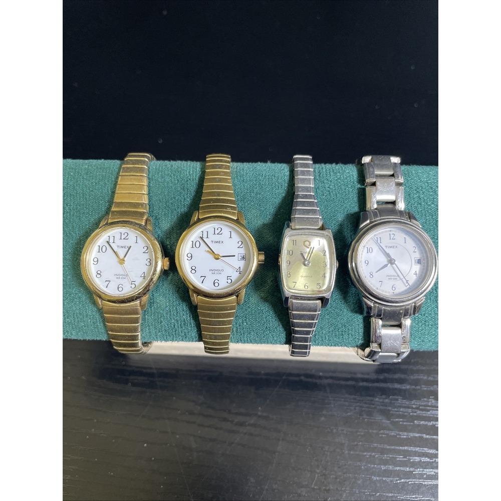 4 Vintage Timex Ladies Quartz Watch Lot Indiglo Expansion Band Parts Repair
